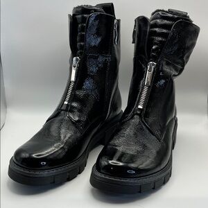 Ara Shiny Black Combat Boots
